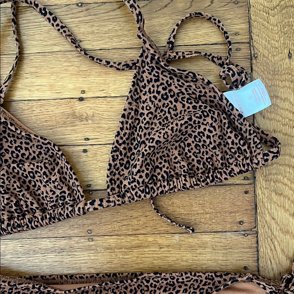 Xhilaration Brown Bikini Set with Animal Print and String Ties - Picture 2 of 2